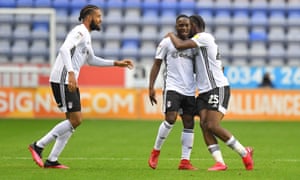 Fulham’s Neeskens Kebano celebrates scoring his teams first goal.