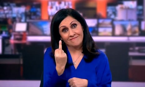 BBC presenter apologises after giving middle finger at start of live broadcast (theguardian.com)
