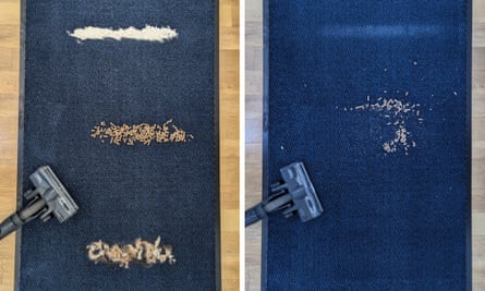 Before (left) and after (right) the Henry Quick Pro tackled the flour and pet hair but left some of the cat litter behind.