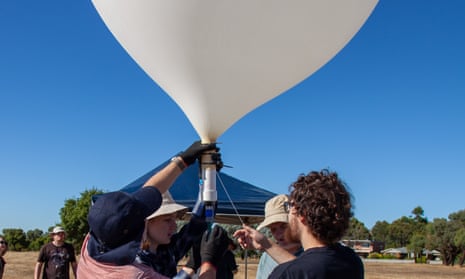 Hobbyists launch a high altitude balloon from Centenary Park, Ararat, in south-west Victoria on 19 February. The balloon travelled 30km upwards and 50km north-east, measuring temperature, pressure and humidity.
