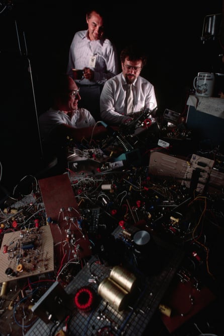 Technicians assemble electronic equipment at Cypress Semiconductor in California.