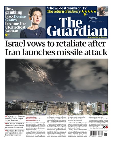 Guardian front page, Wednesday 3 October 2024