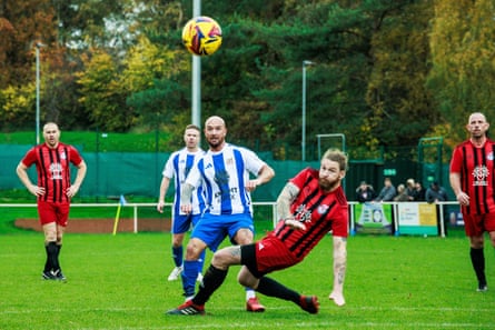 Stephen Ireland eyes the ball during the Cheshire Veterans Football League match between Wythenshawe and South Liverpool at Hollyhedge Park