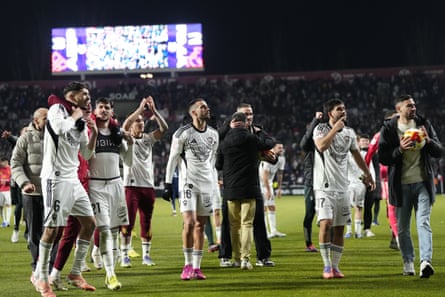 Albacete’s players revel in their stunning victory against Real Madrid
