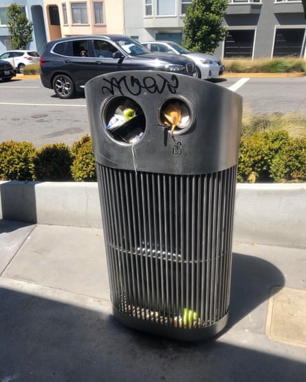 A prototype of a Slim Silhouette trash can in San Francisco.