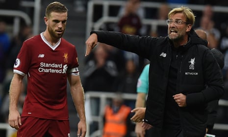 Liverpool’s manager, Jürgen Klopp, right, believes Jordan Henderson should have been rested by England given his injury problems.