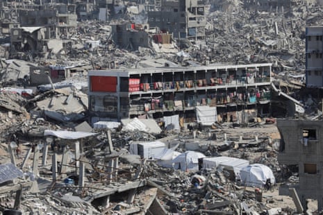 General view of the rubble of houses and buildings destroyed during the Israeli offensive in Jabalia refugee camp in the northern Gaza Strip.