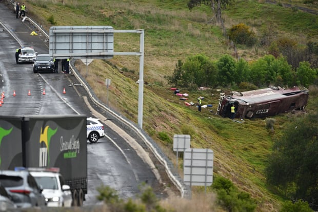 The country of a collision betwixt a schoolhouse autobus and a motortruck successful Bacchus Marsh.