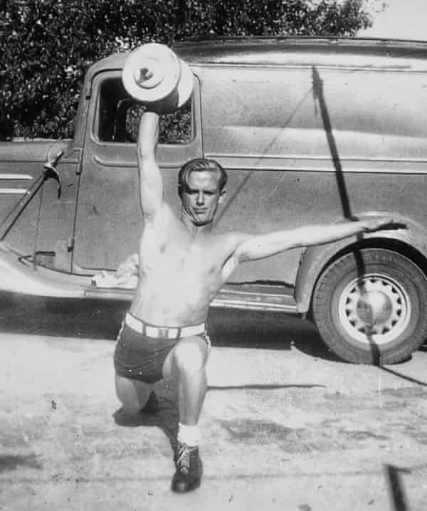 Ben O’Mara’s grandfather weightlifting as a young man