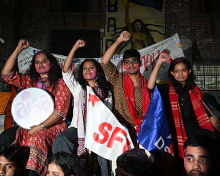 JNUSU’s Danish Ali, far right, with Left Unity alliance peers in New Delhia in 2025.