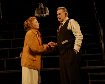 The actors on stage during a tense moment in Death of a Salesman