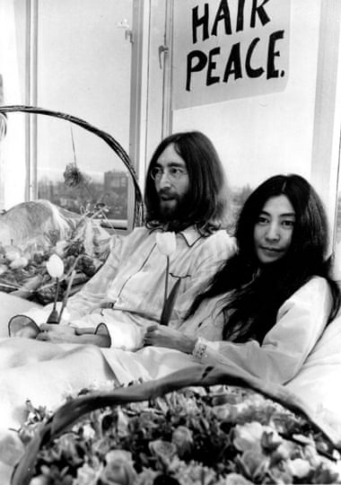 John Lennon and Yoko Ono protest at the Hilton Hotel in Amsterdam in March 1969.