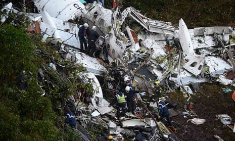 Rescuers search for survivors from the wreckage of the LAMIA airlines charter plane carrying members of the Chapecoense Real football team.