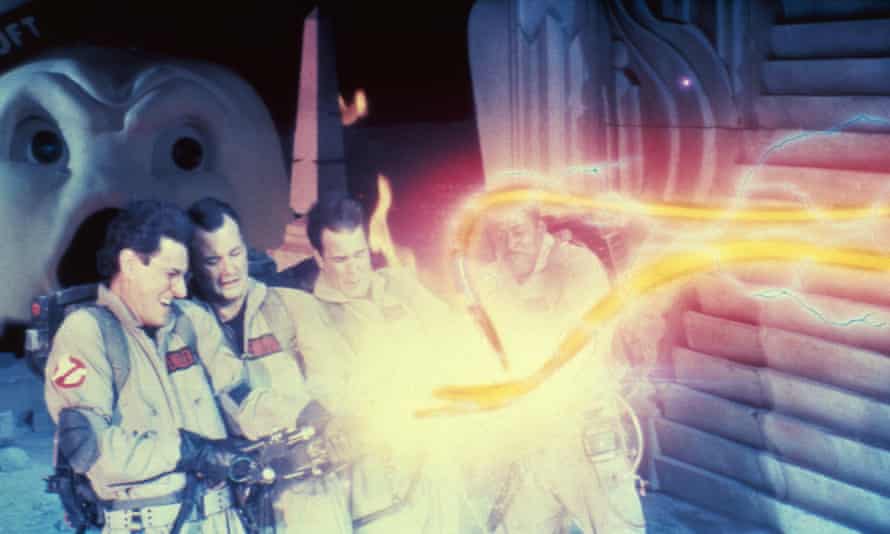 Stay-Puft Marshmallow Man, Harold Ramis, Bill Murray, Dan Aykroyd and Ernie Hudson in Ghostbusters.