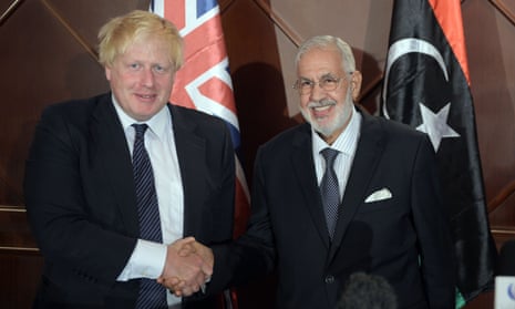 Boris Johnson and Libyan foreign minister Mohamed Taha Siala in Tripoli this August. 