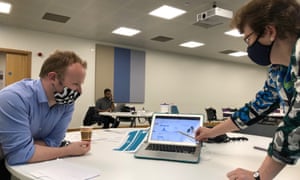 Karl Conyard and Mary Codd analyse data at UCD’s contact tracing centre.