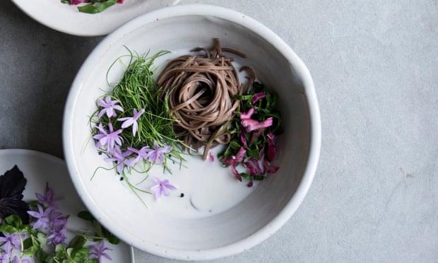 Coconut broth with buckwheat noodles and lime.