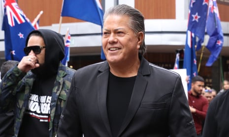 Destiny Church leader Brian Tamaki, centre, during an anti-government march in Wellington in August last year.  Tamaki, who has a history of Islamophobic comments, is promoting an ‘Anzacs’ rally in Brisbane