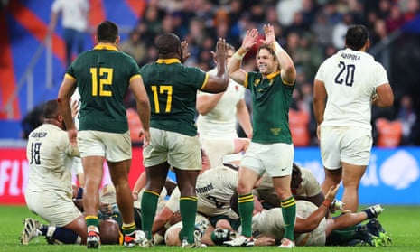 Faf de Klerk of South Africa celebrates after the team is awarded a penalty.