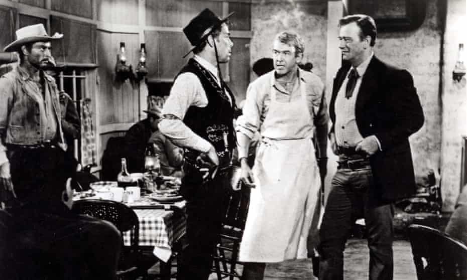 Lee Van Cleef, Lee Marvin, James Stewart and John Wayne in The Man Who Shot Liberty Valance.