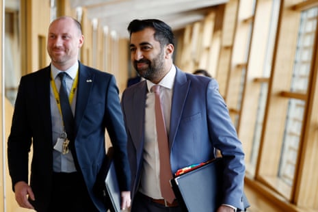 Humza Yousaf (right) in the Scottish parliament today.