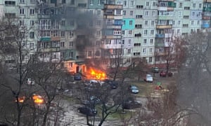 Fire is seen in Mariupol at residential area