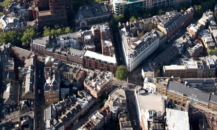 Aerial view of Seven Dials, Covent Garden, London, UK.