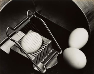 Eggs and Slicer, 1930The ways in which Weston approached still life, as well as fragments of nature (rocks, plants, sand), reveal a tension in his work between the notion of artifice (clear in Shell and Rock Arrangement (fig.74)) and pure abstraction achieved through close focus and framing.