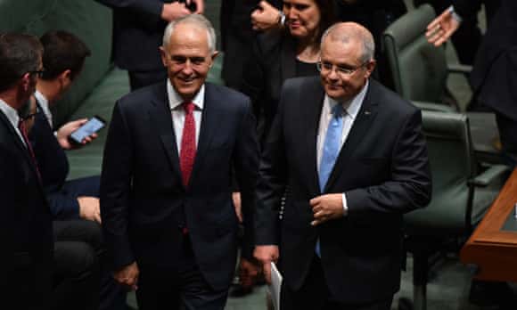 Malcolm Turnbull and Scott Morrison after delivering the 2018 budget 