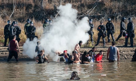 Police officers have used tear gas against protesters on the Standing Rock reservation.