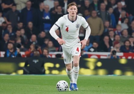 Elliot Anderson of England in action during an international friendly against Japan at Wembley.