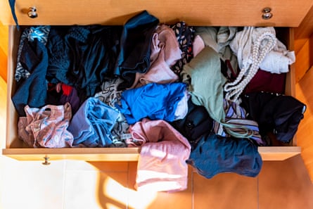 A messy clothes drawer