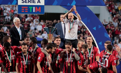 Stefano Pioli with his winner’s medal, which the Milan manager claims was later ‘snatched’ from him.
