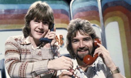 Keith Chegwin and Noel Edmonds phone some cats in the 70s.