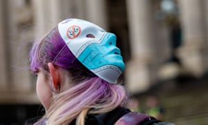 A protester against coronavirus restrictions in Melbourne. Hundreds defied Covid-19 social distancing measures at rallies in Melbourne, Sydney and Brisbane