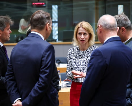 European Union High Representative for Foreign Affairs and Security Policy Kaja Kallas speaks on the day of the European Union Foreign Ministers council in Brussels, Belgium.