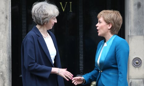 Theresa May (left) meeting Nicola Sturgeon at Bute House in Edinburgh