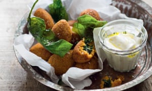 Butternut squash kibbeh stuffed with feta and spinach.