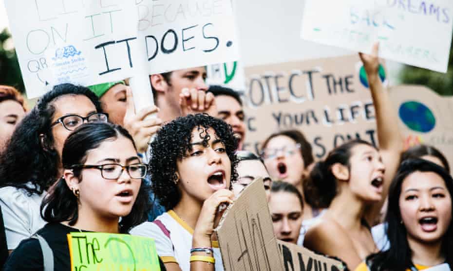Young activists participate in a climate strike outside the United Nations in New York last month.