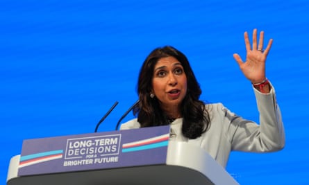Suella Braverman makes a speech at the Tory conference in Manchester, October 2023.