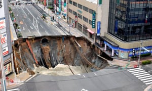 Fukuoka huge sinkhole is seen at an intersection near Hakata station
