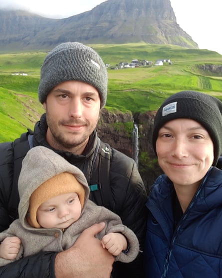 Cora Hoffmann, Matze and their lad Sam, 5 months, successful the Faroe Islands.