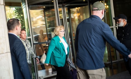 Barbara Leaf leaving a hotel