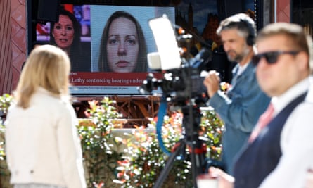 Members of the media working before Letby’s sentencing in August 2023