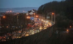 Traffic starts to build up on the M4 in Port Talbot, south Wales, as the Christmas getaway begins.