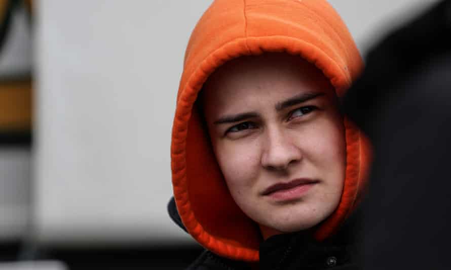 Yulia, 30, at the bus station in Lviv. She could not find work in Poland so returned to Ukraine with her two children.