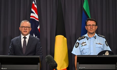 Australian Prime Minister Anthony Albanese and the Commissioner of the Australian Federal Police (AFP) Reece Kershaw