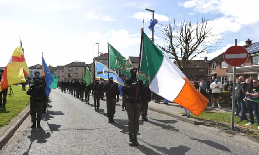 Members of Saoradh marching through Derry in paramilitary garb on Monday 