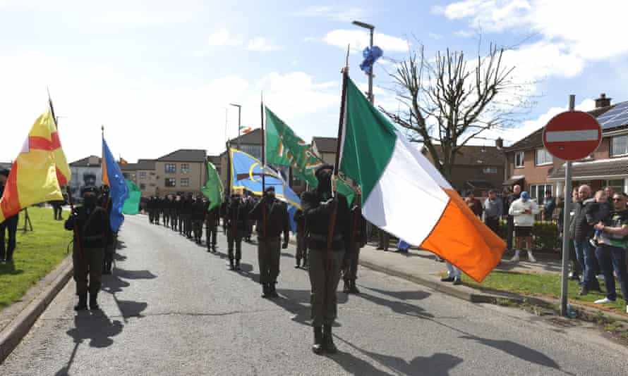 Members of Saoradh marching through Derry in paramilitary garb on Monday