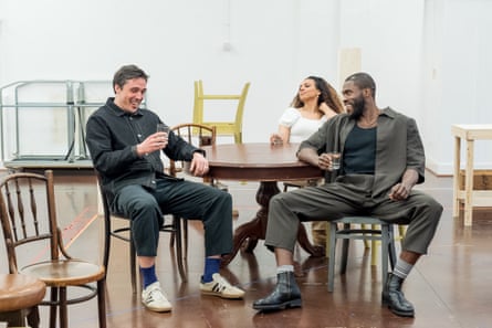 Ziggy Heath, Cat White and Martins Imhangbe during rehearsals for Driftwood.